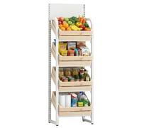 4-Tier Wooden Fruit & Vetable Display Rack - Slish Market & Farm nizer with Arched Header, Versatile Retail Sto Solut for Fruits & V (White & Natural)