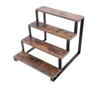 4 Tier Wooden Step Shelf, Rustic Metal Frame Display Riser Stand, Tiered Perfume Organizer with Sturdy Iron Base for Collectibles Pop Figures Vendors Storage