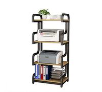 4 Tier Wooden Storage Cart with Metal Frame, Movable Utility Stand for Printer, Scanner, Books, and Microwave in Home Office, Living Room, Kitchen
