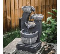 4-Tiered Garden Cascading Water Fountain with LED Lights Bowls Decorated