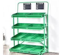 4-Tiered Vegetable Fruit Display Rack with Plastic Baskets, Space-Saving Floor Shelf for Market Pantry Organization