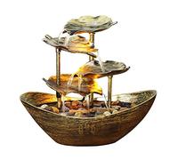 4-Tiers Lotus Leaf Small Waterfall Fountain, Indoor Tabletop Water Feature, USB Desk Fountain Automatic Pump With Power, Tabletop Fountain Indoor With LED Lights, Tabletop Water Fountain