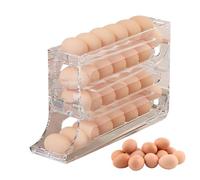 4 Tiers Rolling Egg Holder - 1/2 Automatic Sliding Egg Storage Box | Portable Large Capacity Egg Container | Space-Saving Egg Holder For 30 Eggs | Fridge Egg Rack Egg Dispenser For Refrigerator