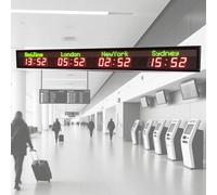 4 Time Zone World Clock, Indoor Wall Mounted Electronic World Clocks with Customizable Cities, Brightness Adjustment, Multiple Time Zones, for School/Hotel/Airports/Multinational Enterprises