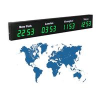 4 Time Zone World Clock, Wall Mounted City Time Clock with HD Display, Adjustable Cities, Indoor Electronic Clock for Hotels, Airports, Entertainment Venues