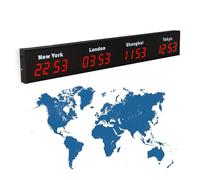 4 Time Zone World Clock, Wall Mounted Electronic Clock with HD Display, Customizable Cities, for Hotels, Airports, and Entertainment Venues