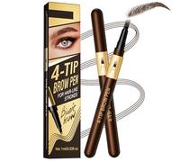 4-Tip Brow Pen For Hair-Like Strokes & Definition - Water-Resistant Long-Wear Eyebrow Definer With Precision Fork Tip For Brown Medium Auburn Hair Tones, Fine Control Natural-Looking Brows