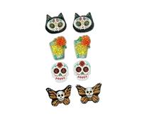 4 to 6 Pairs Festival Halloween Thanksgiving Mexico Day of The Dead Earrings Shinning Pumpkin Ghost Maple Leaf Turkey Skull Acrylic Stud Earrings Set Holiday Jewelry, Acrylic, No Gemstone