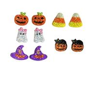 4 to 6 Pairs Festival Halloween Thanksgiving Mexico Day of The Dead Earrings Shinning Pumpkin Ghost Maple Leaf Turkey Skull Acrylic Stud Earrings Set Holiday Jewelry, Acrylic, No Gemstone