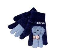 4 to 8 Years Snowboarding Gloves for Unisex Child Toddler Girls Gloves Rabbit Cute Cartoon Outdoor Winter Velvet Thickened Warm Cold Five Finger Gloves (Navy, One Size)