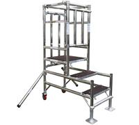 4 Tread Mobile Telescopic Podium Step Ladder 1.2m Tall Work Platform Safety Cage