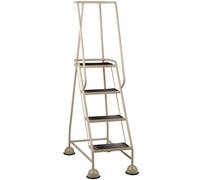 4 Tread Mobile Warehouse Steps BEIGE 1.68m Portable Safety Ladder & Wheels