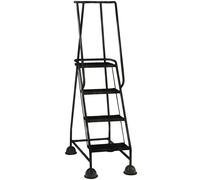 4 Tread Mobile Warehouse Steps BLACK 1.68m Portable Safety Ladder & Wheels