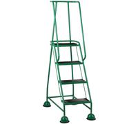 4 Tread Mobile Warehouse Steps GREEN 1.68m Portable Safety Ladder & Wheels