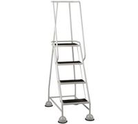 4 Tread Mobile Warehouse Steps GREY 1.68m Portable Safety Ladder & Wheels