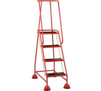 4 Tread Mobile Warehouse Steps -RED- 1.68m Portable Safety Ladder & Wheels