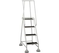 4 Tread Portable Safety Ladder With Wheels - Grey Mobile Warehouse Steps