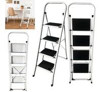 4 Tread Step Ladder Portable Folding Heavy Duty Steel Ladder, Folding Step Stool with Non-Slip Wide Pedal for Adults, Multi Purpose Folding Step Ladder for Kitchen Bedroom Home Office, Max Load 330Lbs