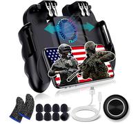 4 Trigger USB Mobile Game Controller with Cooling Fan Adjustable Stand for PUBG/Call of Duty/Fotnite [6 Finger Mode] GAMR+ L1R1 L2R2 Gaming Grip Gamepad