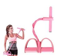 4 Tube Elastic Sit-Up Pull Rope Set with Foot Pedal, Full-Body Abdominal, Leg and Waist Exercise Resistance Bands for Home Gym Yoga, Pink