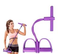 4 Tube Elastic Sit-Up Pull Rope Set with Foot Pedal, Full-Body Abdominal, Leg and Waist Exercise Resistance Bands for Home Gym Yoga, Purple