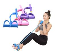 4 Tube Elastic Sit Up Pull Rope Tension Rope Resistance Band Pull Rope Elastic Sit-up Belt Pedal Tensioner Multifunctional Pull Rope with Foot Pedal