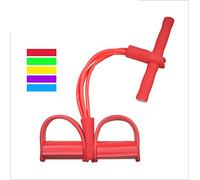 4-tubes Pull Rope Sit-up Training Foot Pedal Resistance Band Stretch Trainer Home Fitness Equipment Sculpture Abdomen Waist Arm Leg Tummy Trainer Slimming Yoga Red