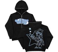 4 TUNE Zip Up Hoodie, Fortune Star Letter Print Hoodie, Y2K Full-Zip Hooded Fleece Sweatshirt (Color : Black-02, Size : L)