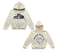 4 TUNE Zip Up Hoodie, Fortune Star Letter Print Hoodie, Y2K Full-Zip Hooded Fleece Sweatshirt (Color : White, Size : L)