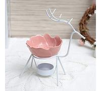 4 types Home Living Stainless Ceramic Essential Steel rose Deer Shape Oil Burner Candle Aromatherapy Oil Lamp, Aroma Furnace Great for Living Room/Hotel/Office/Home Decoration(Rose Flower，White)