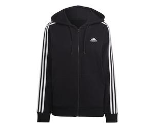 (4 UK - 6 UK, Black/White) Adidas Womens/Ladies 3 Stripes Fleece Full Zip Hoodie