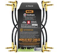4 Units - 10 Inch - Gotham GAC-1 Ultra Pro - Low-Cap (21pF/ft) Guitar Bass Effects Instrument, Patch Cable & Gold (6.35mm) Low-Profile R/A Pancake type Connectors - CUSTOM MADE By WORLDS BEST CABLES