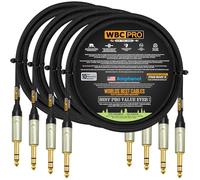 4 Units - 4 Foot - WBC-PRO-Quad Ultra-Silent Ultra-Flexible Balanced Star-Quad Cable with Amphenol QS3P-AU ¼ Inch (6.35mm) Gold Straight TRS Stereo Phone Plugs & Black Tweed Jacket