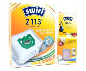 4 Vacuum Cleaner Bags + Deodorant Beads Compatible with Fakir Prestige TS 2400 Evolution, Taifun, Trend | Compatible with Swirl Z113 - Z 113 | 4 Bags, Air Freshener, Accessories, Spare Parts