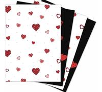 4 Valentine's Day Wrapping Paper - 4 Sheets of Red Hearts on White and Black Giftwrap - 70x50cm - Wedding, Anniversary, Engagement - Recyclable & Eco Friendly - Heart Wrapping Paper