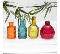 4 Vintage Ribbed Glass Bottles Small Bud Posy Vases Set