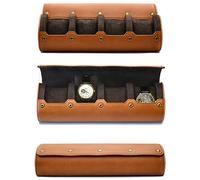 4 Watch Travel Case for Men - Leather Watch Roll Case Storage for Travel - Brown Full Grain Leather