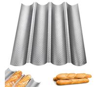 4 Wave Slots Baguette Baking Tray, 15 x 13 inch Bread Baking Tray, Nonstick Perforated French Stick Loaf Bake Molds Pan, Baguettes Grooves for Loaves Toast Cooking Baker Molding Gutter Oven Toaster