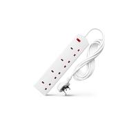 DESIRETECH White Electric Extension Lead - 4 Gang, 10 Metre Cable with UK Plug & 3 Pin Socket - Wall Mountable & Multi Socket Mains Strip for Home, Bedroom, Kitchen, & Office (1 Pack)