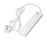 4 Way 2M Extension Lead, 3 Pin Plug With Surge Protection and Neon Power On Indicator 4 Gang with 2 Metre Extension Cable U.K Pin Plug Cable - White