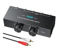 4-Way, 3.5mm&RCA L/R Bi-Directional Stereo Audio Switcher, L/R stereo cable | YGiTK 4-in-1/1-in-4-Out Audio Switch Selector Box with OFF Button, 1.5m/4.9ft RCA Cable for Headphones, Amplifiers, Computer