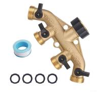 4-Way Brass Hose Splitter Having 360° Rotatable Connectors for Outdoor Gardening - 3/4 Standard Thread Full-Port Ball Valves Compatible with Faucets and Hoses()