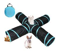 4 Way Cat Tunnel, Rabbit Toys Collapsible Crinkle Tunnel Tube with Storage Bag, Kitten Toys Extensible Cat Tunnels for Indoor Cats, Rabbits, Guinea Pigs, Small Pets Running Hiding Training (Black)