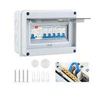 4 Way Consumer Unit Circuit Breaker, Garage Consumer Unit with Assembly Tool, 63A 30mA RCD 4MCB 2x6A+10A+20A+32A, IP65 Consumer Unit Anti-Leakage Fuse Box for Garages Caravans Workshops (4 WAY)
