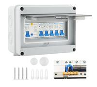 4 Way Consumer unit Circuit Breaker, Garage unit with Assembly Tool, 63A 30mA RCD 4MCB 2x6A+10A+20A+32A, IP65 Anti-Leakage Fuse Box for Garages Caravans Workshops