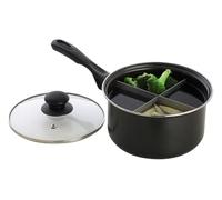 4-Way Divided Saucepan - Durable Carbon Steel Pan with Removable Divider Cookware Accessories - 20cm Dia All in One Pot 1L Capacity Ideal for Cooking Vegetables, Potatoes etc Black