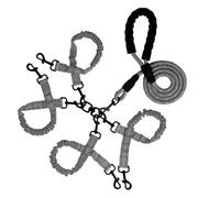 4 Way Dog Leash, Tangle Free for Four Dogs, 3 in 1 Dog Leash with 360 Swivel Shock Absorption, Reflective Threads, Comfort Foam Handle, Ideal for Small Dogs and Dog Training (Grey, Four
