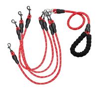 4 Way Dog Leashes,No Tangle Medium Small Dog Walking Leash,Nylon Pet Leash for 1 to 4 Dogs Outdoor Walking (Red)