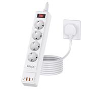 4 Way European to UK Plug Adaptor, EU to UK Plug Adapter with 4 AC Outlets, 2 USB-C Ports & 2 USB-A Ports, 2 Pin to 3 Pin Adapter Plug UK Travel from France, Italy, Spain, Germany, Poland