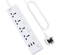 4 Way Extension Lead 3M/9.84FT with 3 USB Slots,Protected Extension Cord with Individual Switches,13Amp UK Plug Wall Mounted Power Strip for Home Office